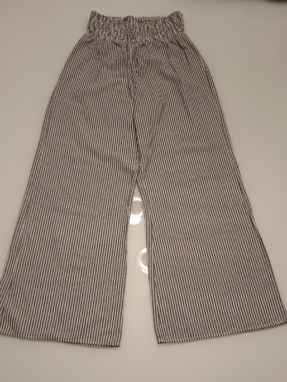 Elastic Waist Wide-Leg Striped Women Pants - Black & White